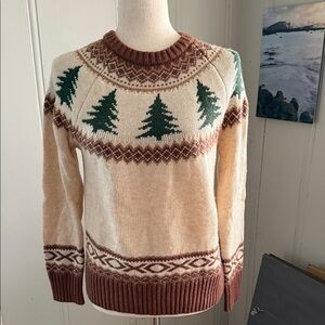 Kiel James Patrick Cream Brown Green Tree Fair Isle Sweater